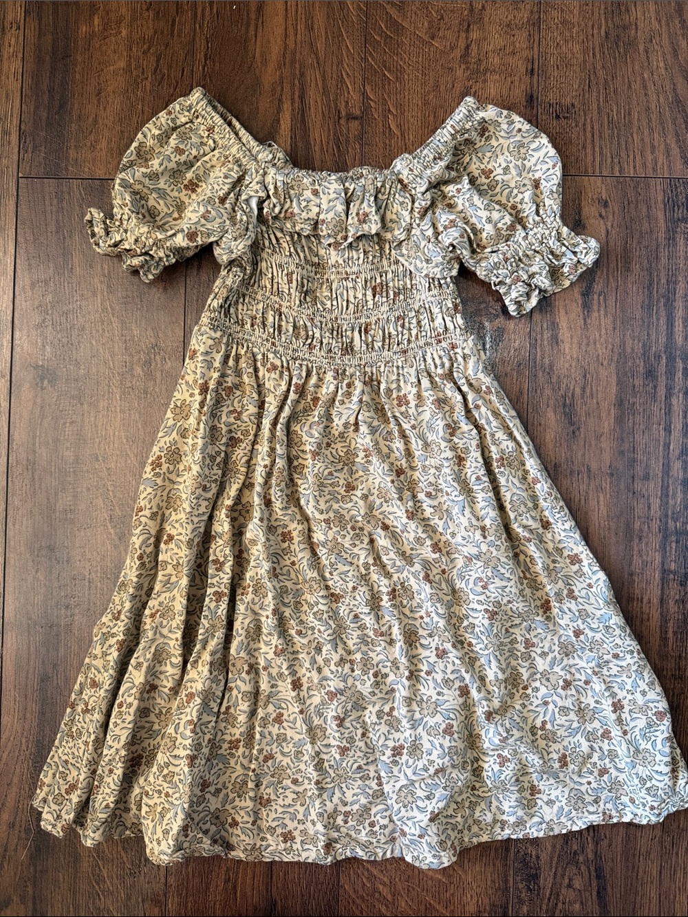 Rylee + Cru Cream Floral Smocked Puff-Sleeve Dress